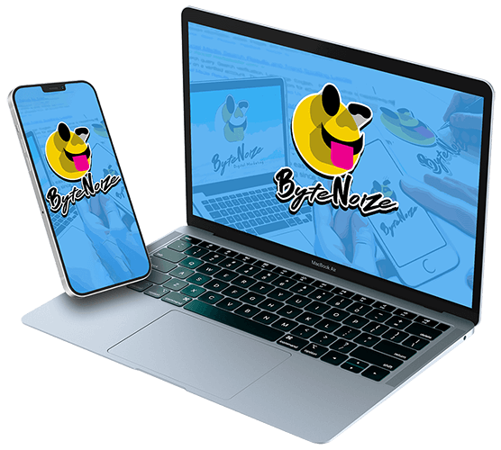 ByteNoize phone and computer photo showing logo