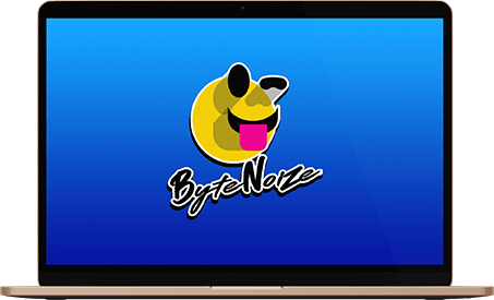 Computer screen showing the bytenoize logo on the screen.